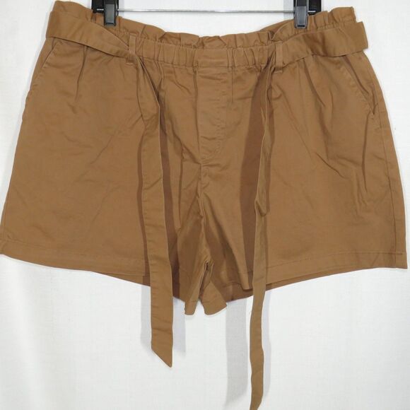 CCB High Rise Ruffled Waist Belted Paperbag Shorts Desert Ochre XL Petite - Picture 2 of 8